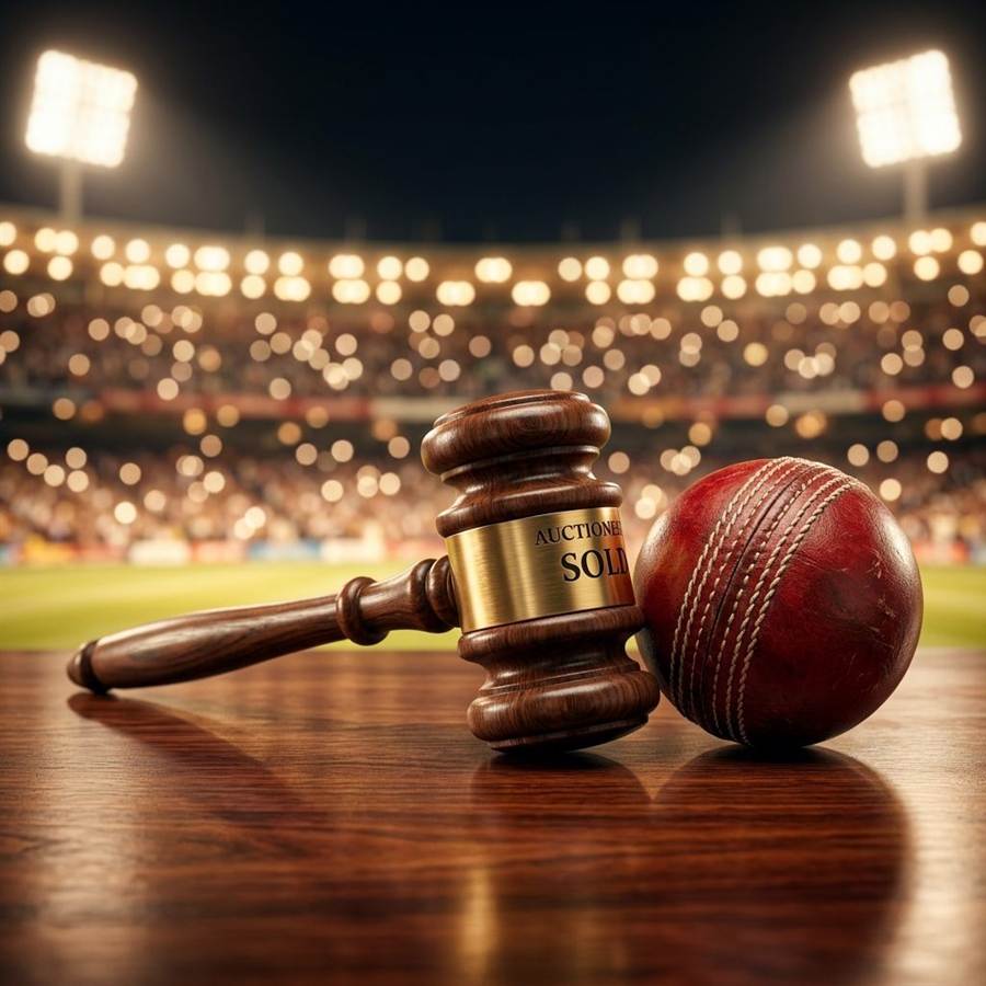 Cricket Player Auction Gavel and Ball